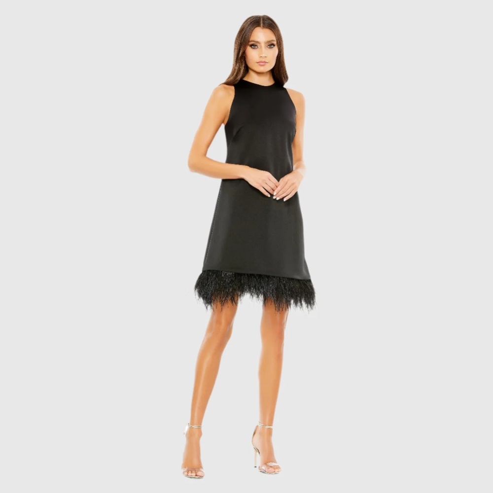 Mac Duggal‎ Feathered Hem High Neck Sleeveless A
Line Dress Mini Dress 2